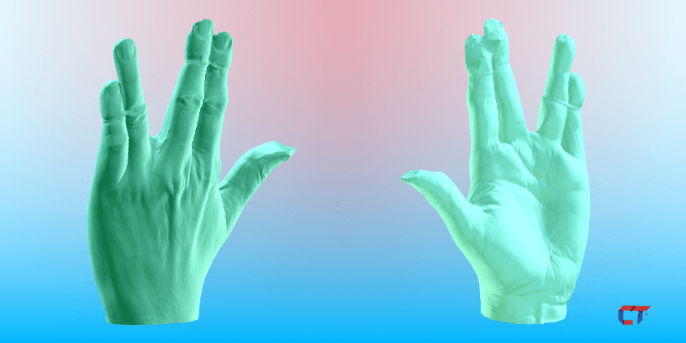 Orthotic designed using scanned mesh of hand as a refernce