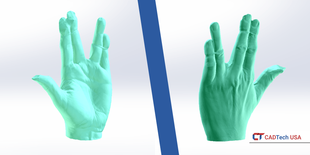 Orthotic designed using scanned mesh of hand as a refernce