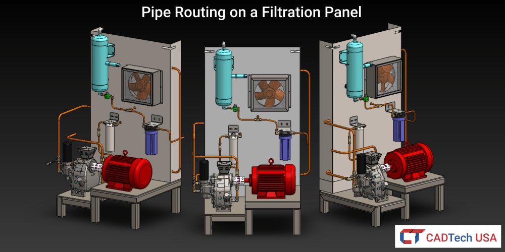 Pipe-routing (pipe routing) on a filtration panel