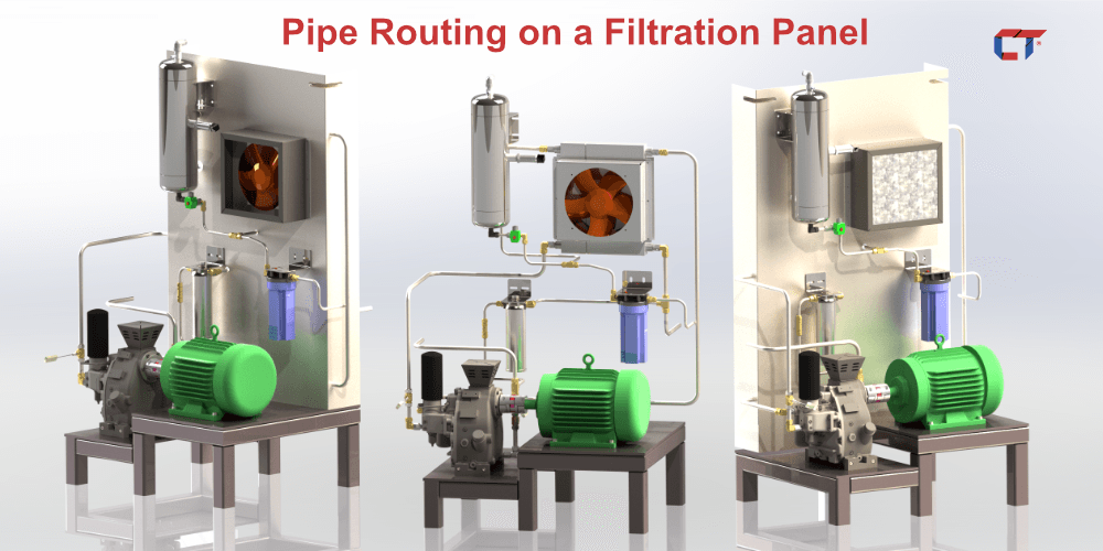 Pipe-routing (pipe routing) on a filtration panel